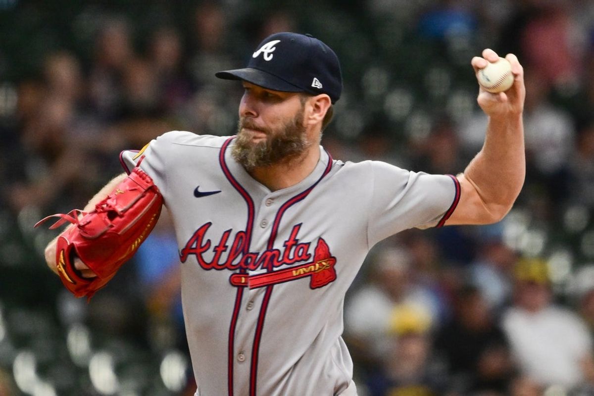 Jun 9, 2025; Milwaukee, Wisconsin, USA; Atlanta Braves starting pitcher Chris Sale (51) throws a pitch in the first inning against the Milwaukee Brewers at American Family Field. Mandatory Credit: Benny Sieu-Imagn Images