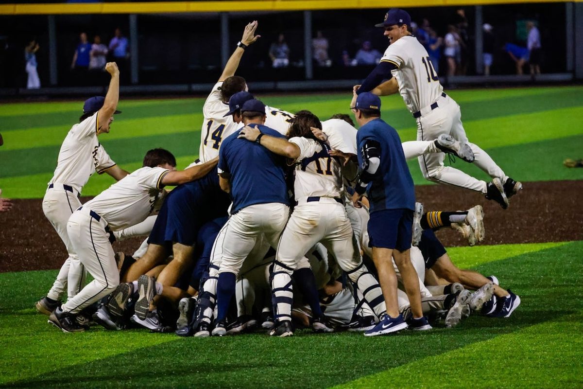 Jun 9, 2025; Durham, NC, USA; Murray State celebrates a win after the ninth inning of the Durham Super Regional against Duke at Jack Coombs Field. Mandatory Credit: Jaylynn Nash-Imagn Images
