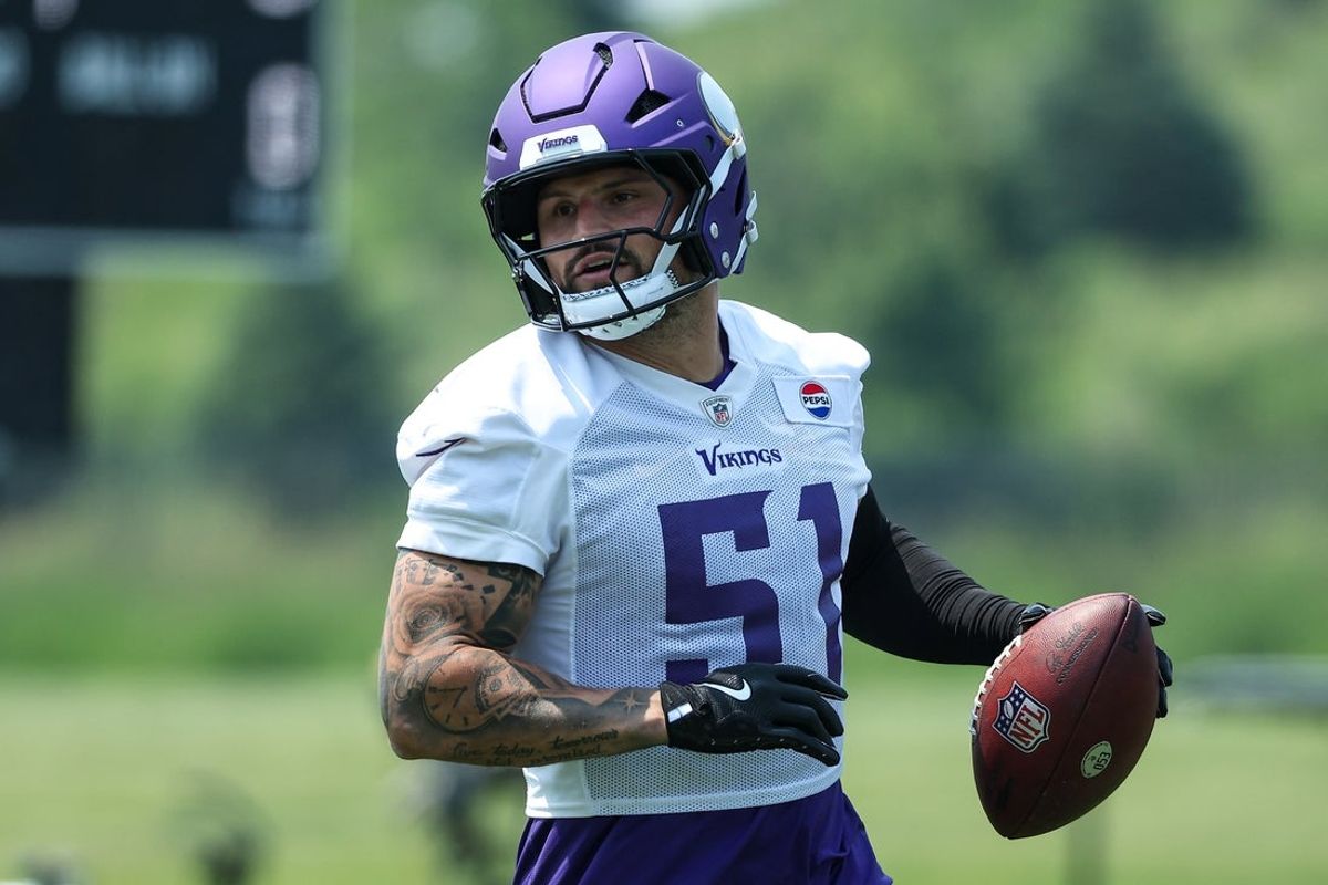 Jun 10, 2025; Minneapolis, MN, USA; Minnesota Vikings linebacker Blake Cashman (51) practices during minicamp at the Minnesota Vikings Training Facility. Mandatory Credit: Matt Krohn-Imagn Images