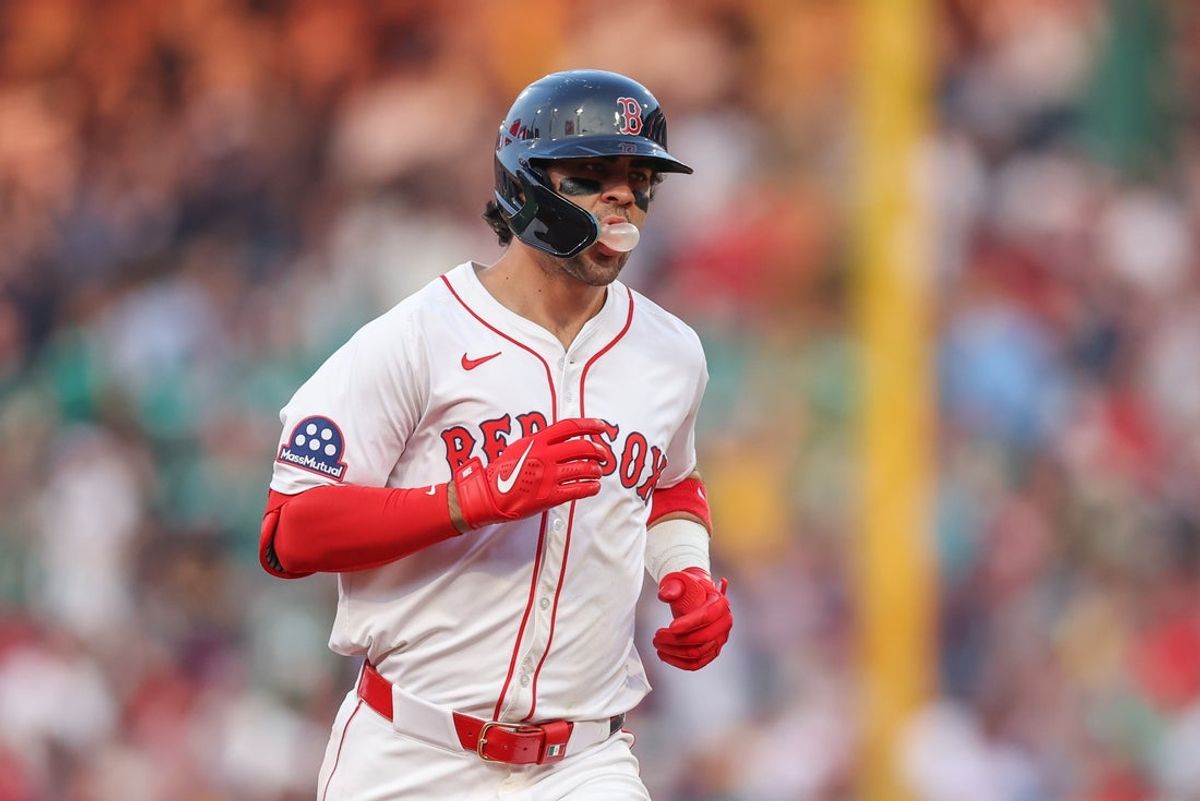 Jun 11, 2025; Boston, Massachusetts, USA; Boston Red Sox third baseman Marcelo Mayer (39) rounds the bases after hitting a solo home run during the second inning against the Tampa Bay Rays at Fenway Park. Mandatory Credit: Paul Rutherford-Imagn Images
