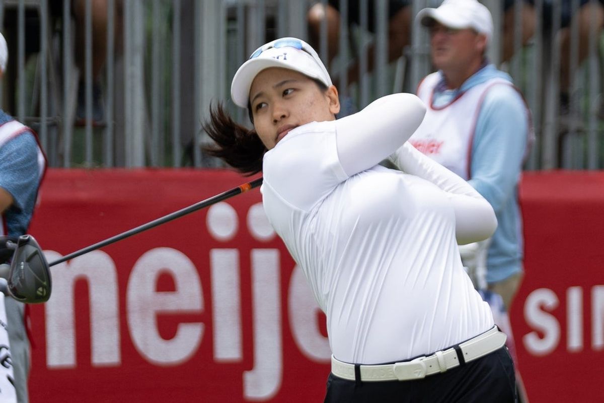 Chanettee Wannasaen looks down the fairway after driving the ball during the LPGA Classic on June 12.