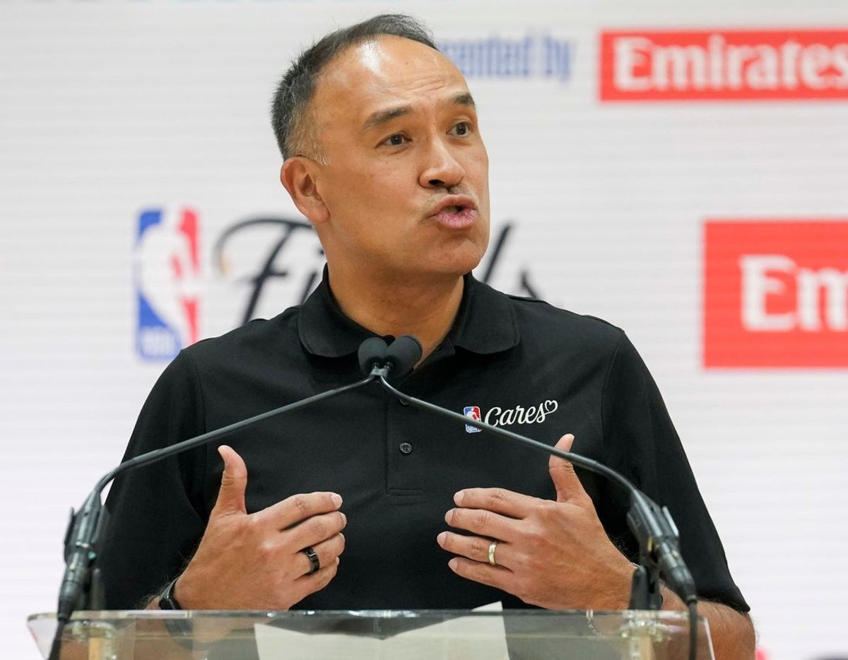 Mark Tatum, Deputy Commissioner and Chief Operating Officer of the NBA, speaks during a ribbon cutting ceremony Thursday, June 12, 2025, at the Wheeler-Dowe Boys & Girls Club of Indianapolis. The club was renovated to include a new repurpose room that includes games and new technology as part of the NBA Cares Finals Legacy Projects.
