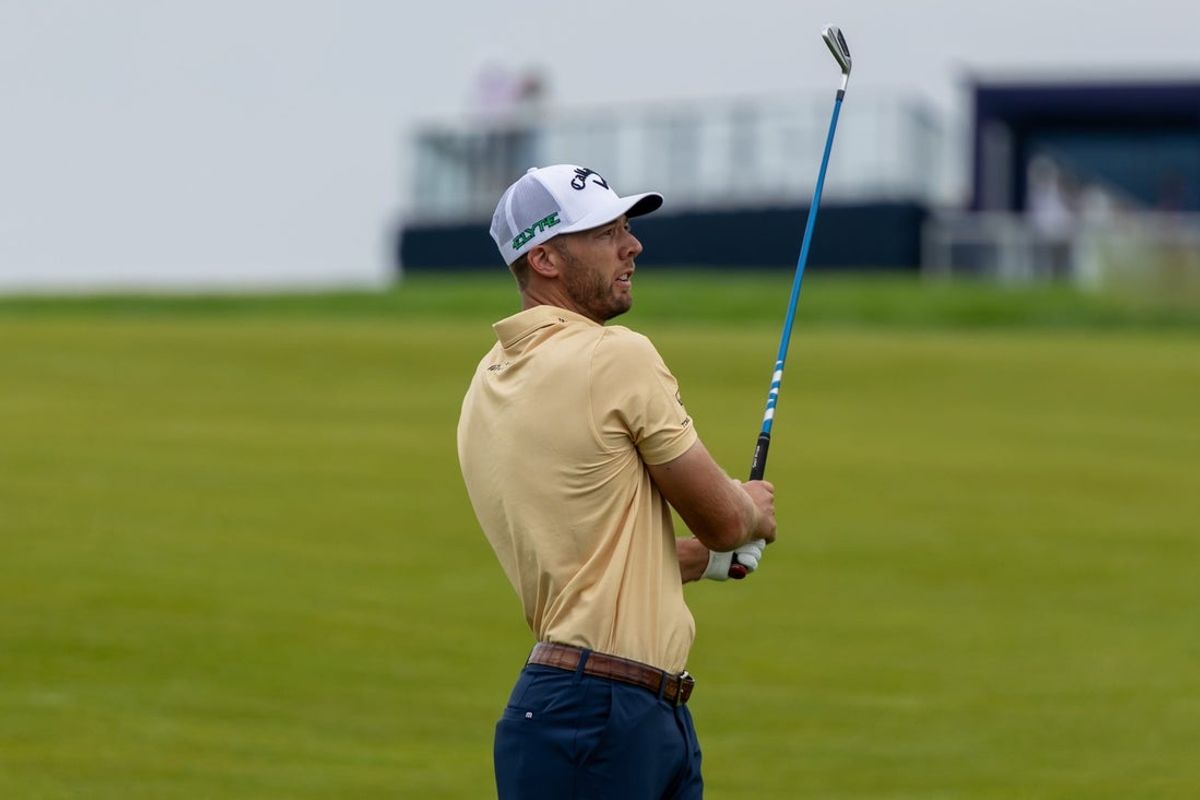 Sam Burns watches his ball's flight after hitting his second shot on No. 12 during the second round of the 125th U.S. Open at Oakmont Country Club in Oakmont, Pa. on June 13, 2025.