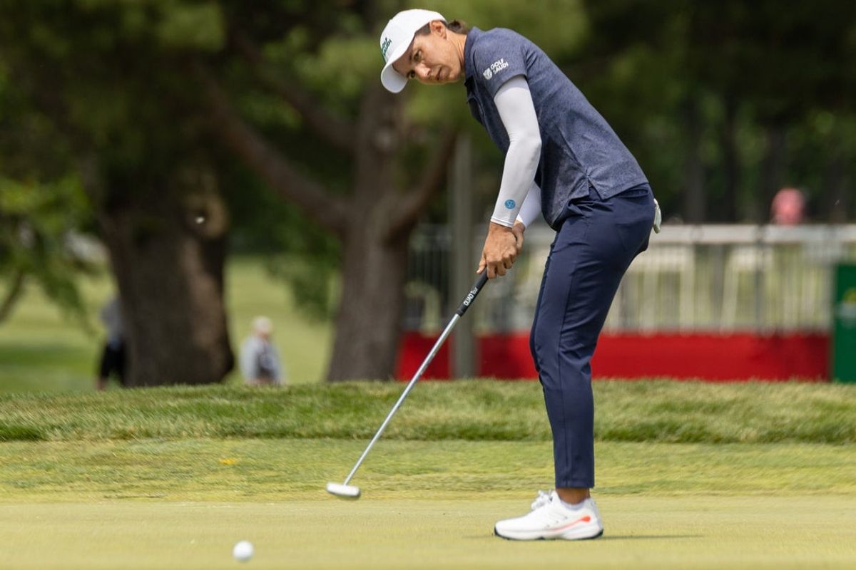 Carlota Ciganda watches after putting the ball during the second day of the LPGA Classic on June 13.