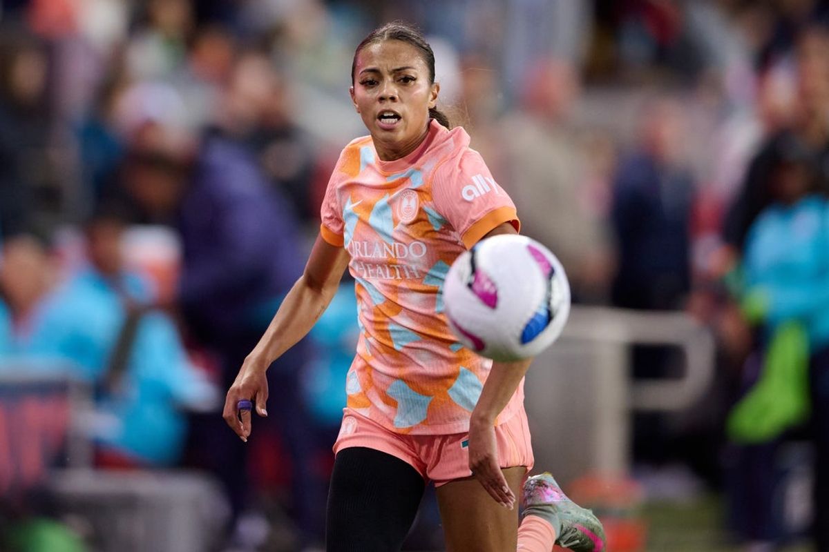 Jun 13, 2025; San Jose, California, USA; Orlando Pride forward Ally Watt (11) chases a loose ball against Bay FC during the second half at PayPal Park. Mandatory Credit: Robert Edwards-Imagn Images