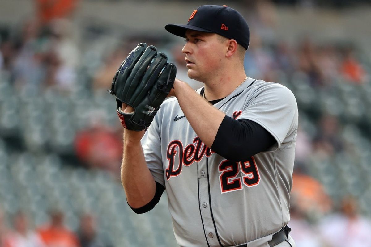 Jun 12, 2025; Baltimore, Maryland, USA; Detroit Tigers pitcher Tarik Skubal (29) looks on during the first inning against the Baltimore Orioles at Oriole Park at Camden Yards. Mandatory Credit: Daniel Kucin Jr.-Imagn Images