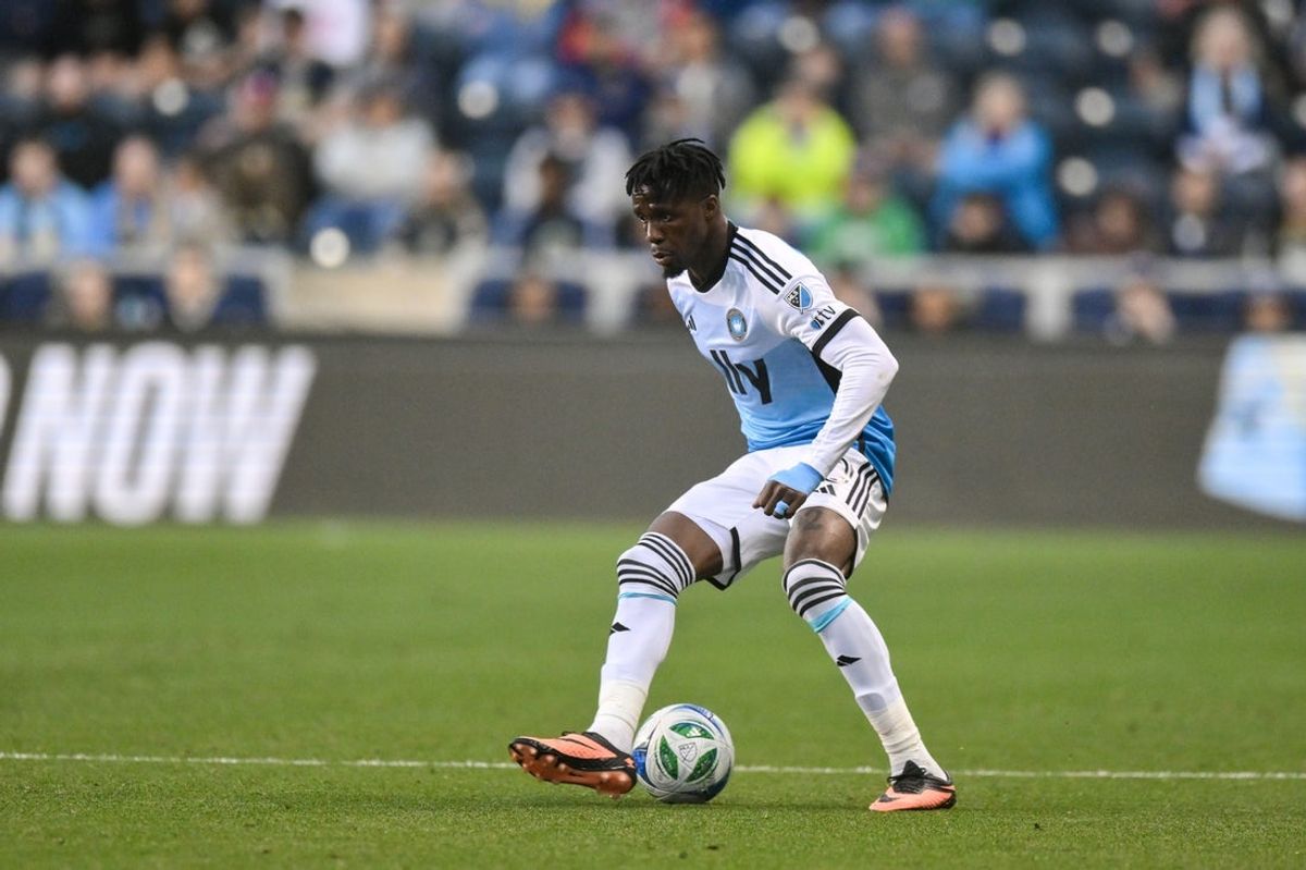 Jun 14, 2025; Chester, Pennsylvania, USA; Charlotte FC forward Wilfried Zaha (10) controls the ball during the first half against the Philadelphia Union at Subaru Park. Mandatory Credit: John Jones-Imagn Images