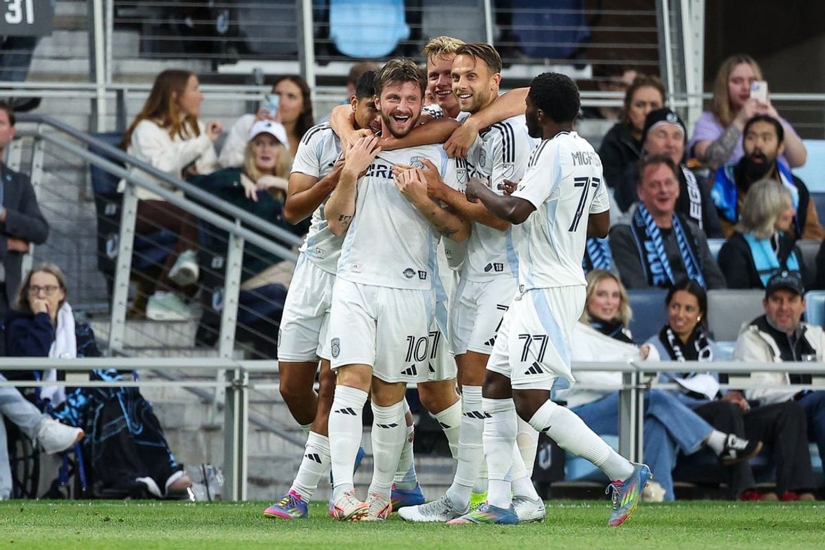 Jun 14, 2025; Saint Paul, Minnesota, USA; San Diego FC midfielder Anders Dreyer (10) celebrates his goal against the Minnesota United during the first half at Allianz Field. Mandatory Credit: Matt Krohn-Imagn Images