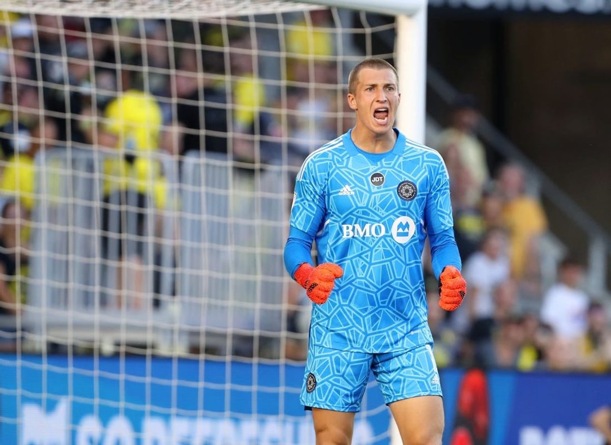 Aug 3, 2022; Columbus, Ohio, USA;  CF Montreal goalkeeper Sebastian Breza (1) reacts after a save during the first half against the Columbus Crew at Lower.com Field.