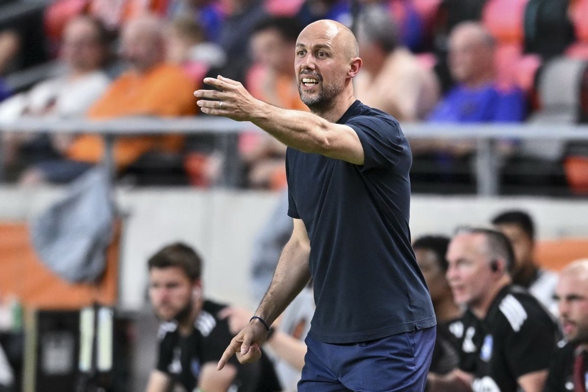 Jun 14, 2025; Houston, Texas, USA; CF Montreal interim head coach Marco Donadel reacts during the first half against the Houston Dynamo at Shell Energy Stadium. Mandatory Credit: Maria Lysaker-Imagn Images