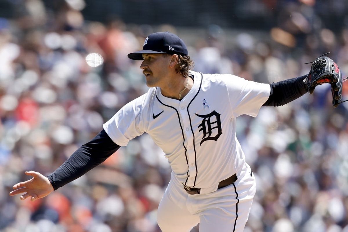 Jun 15, 2025; Detroit, Michigan, USA;  Detroit Tigers pitcher Sawyer Gipson-Long (66) pitches in the second inning against the Cincinnati Reds at Comerica Park. Mandatory Credit: Rick Osentoski-Imagn Images