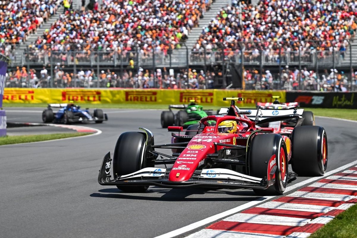 Jun 15, 2025; Montreal, Quebec, Canada; Ferrari driver Lewis Hamilton (44) during the F1 Canadian Grand Prix at Circuit Gilles-Villeneuve. Mandatory Credit: David Kirouac-Imagn Images