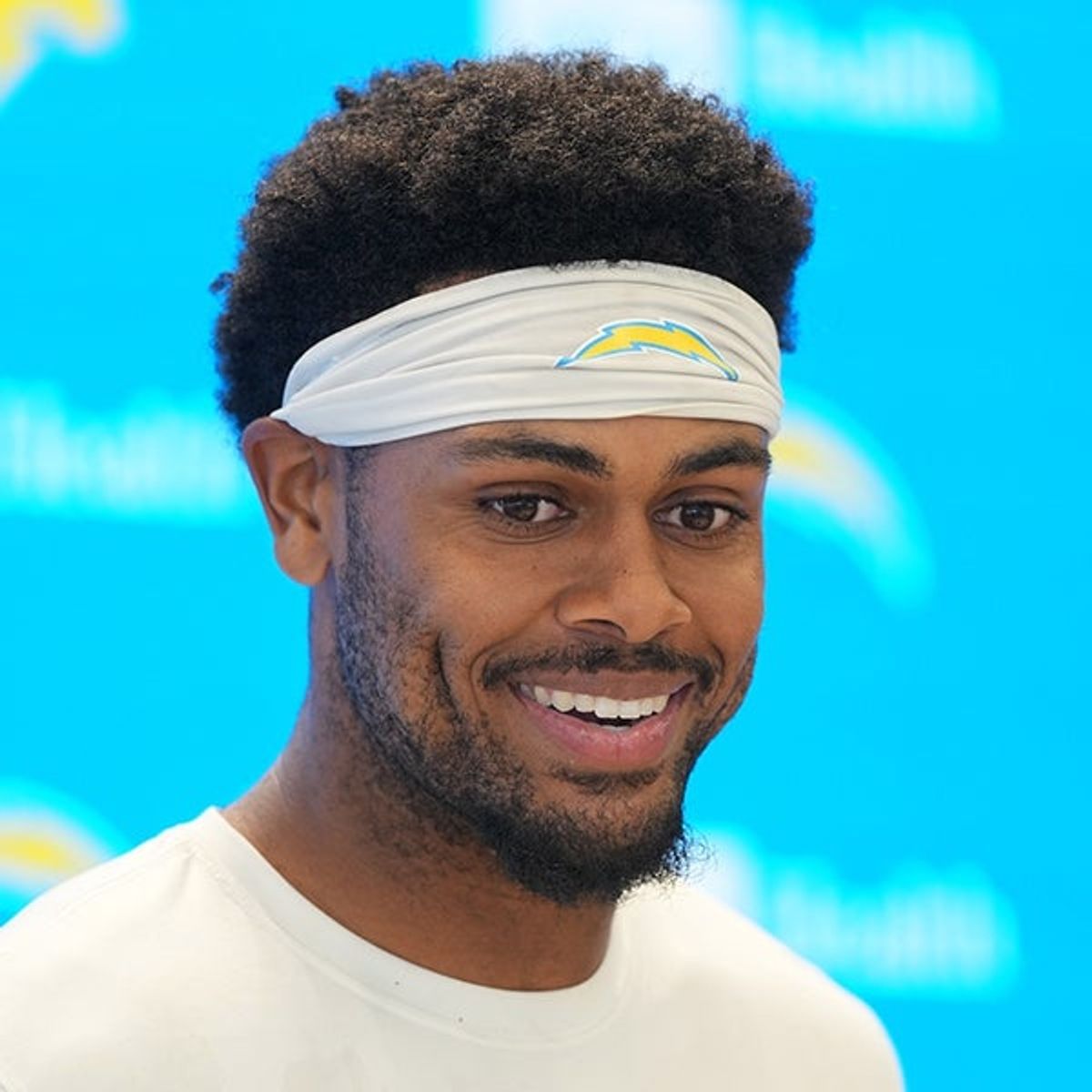 Jun 16, 2025; El Segundo, CA, USA; Los Angeles Chargers receiver Tre Harris at press conference during organized team activities at The Bolt. Mandatory Credit: Kirby Lee-Imagn Images