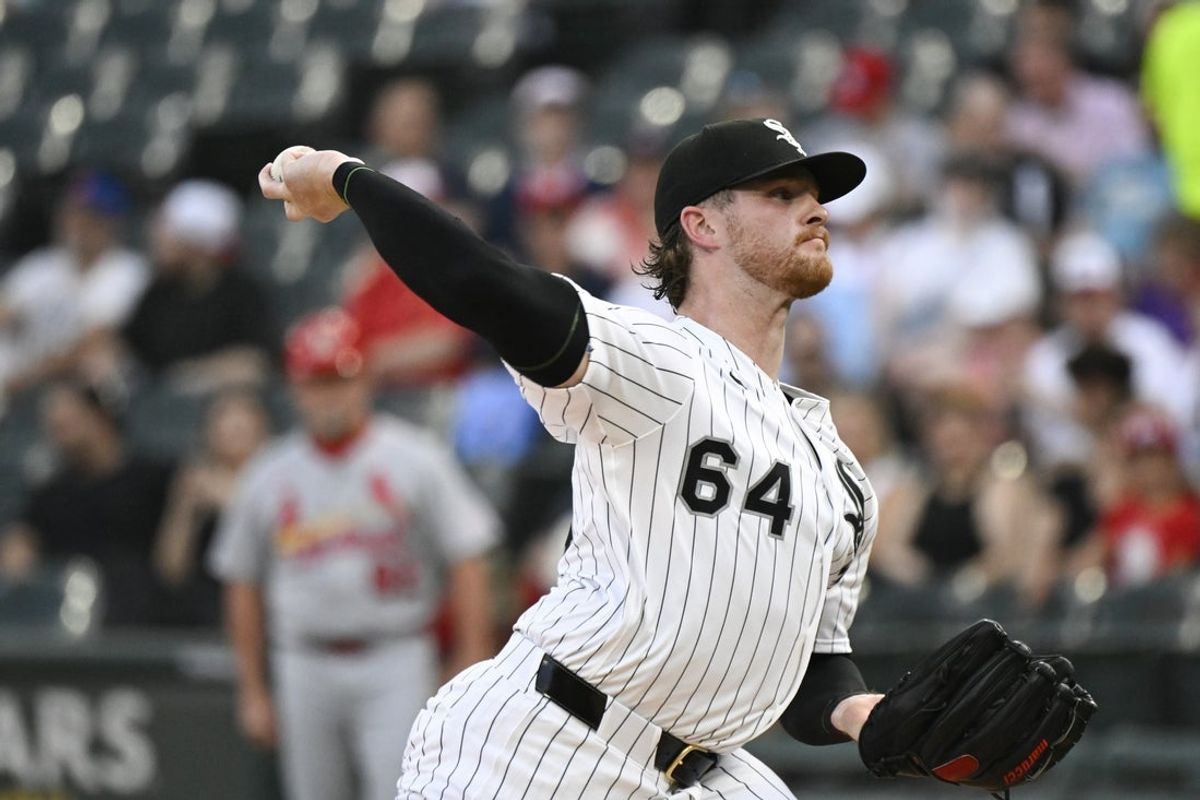 Jun 17, 2025; Chicago, Illinois, USA;  Chicago White Sox pitcher Shane Smith (64) delivers during the first inning against the St. Louis Cardinals at Rate Field. Mandatory Credit: Matt Marton-Imagn Images