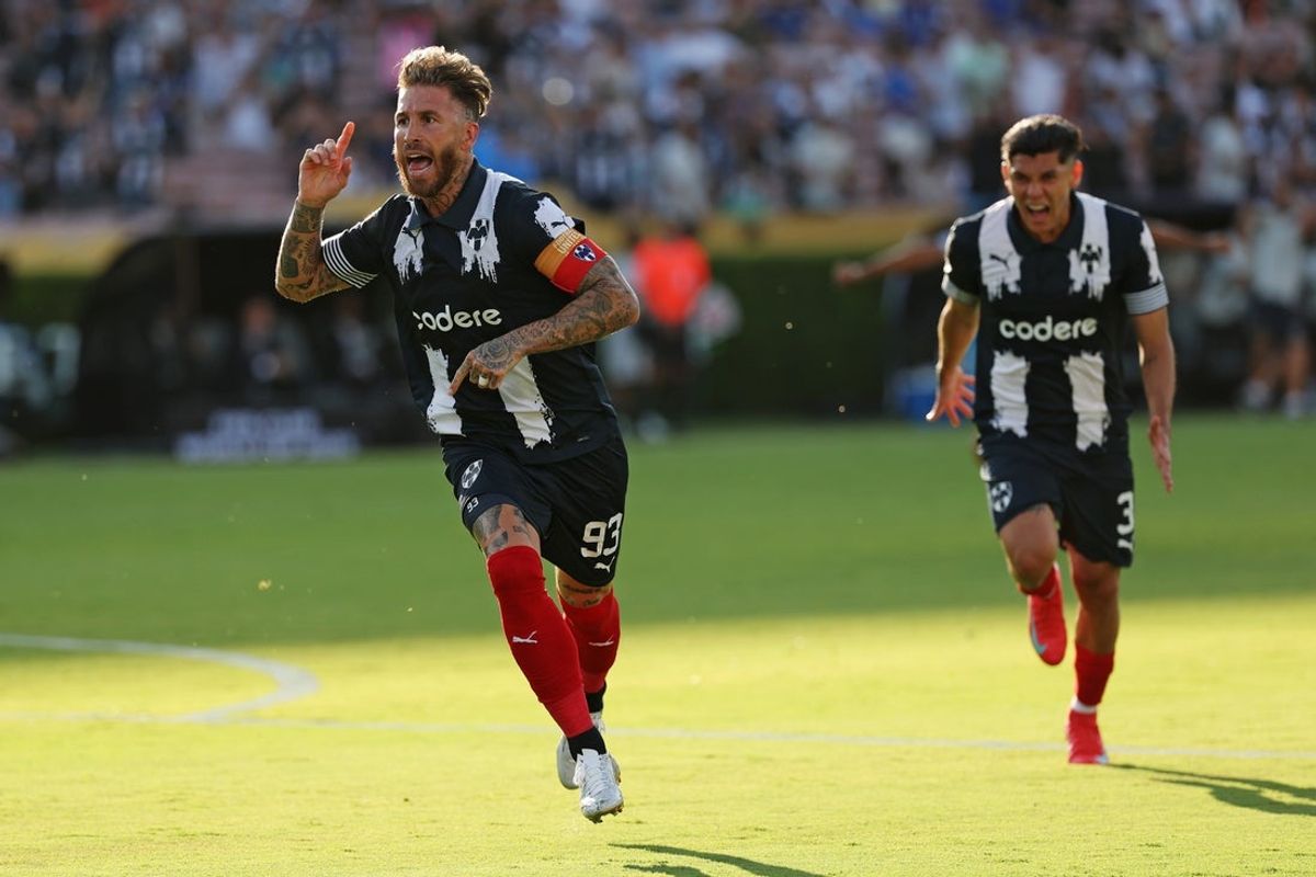 Jun 17, 2025; Pasadena, California, USA; CF Monterrey defender Sergio Ramos (93) celebrates after a goal during the first half against FC Inter Milan during a group stage match of the 2025 FIFA Club World Cup at Rose Bowl Stadium. Mandatory Credit: Kiyoshi Mio-Imagn Images