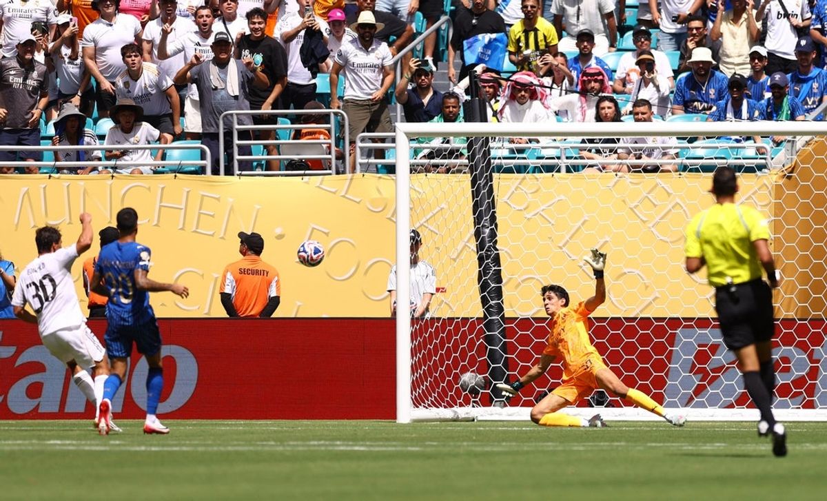 [Subscription Customers Only] Jun 18, 2025; Miami Gardens, Florida, USA; Real Madrid CF forward Gonzalo Garcia (30) scores their first goal  during a group stage match of the 2025 FIFA Club World Cup at Hard Rock Stadium. Mandatory Credit: Hannah Mckay-Reuters via Imagn Images