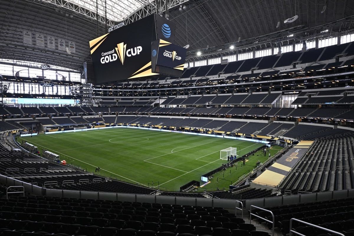 Jun 18, 2025; Arlington, Texas, USA; General view of the pitch prior to the match between Costa Rica and Dominican Republic during a group stage match of the 2025 Gold Cup at AT&T Stadium. Mandatory Credit: Jerome Miron-Imagn Images