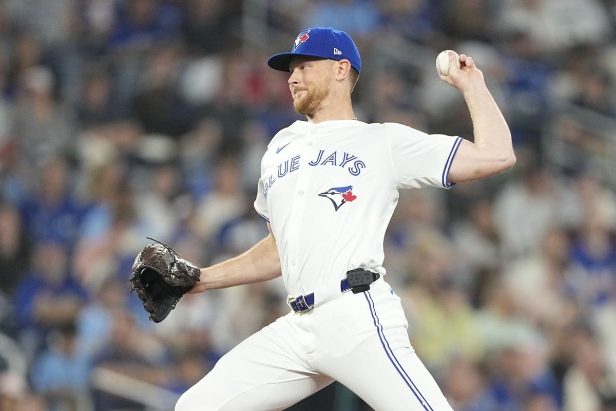 Jun 18, 2025; Toronto, Ontario, CAN; Toronto Blue Jays starting pitcher Eric Lauer (56) pitches to the Arizona Diamondbacks during the second inning at Rogers Centre. Mandatory Credit: John E. Sokolowski-Imagn Images