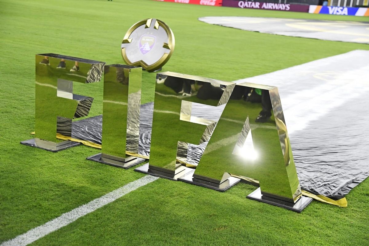 Jun 18, 2025; Washington, District of Columbia, USA; A general view of the FIFA logo before the game between Juventus FC and Al Ain FC during a group stage match of the 2025 FIFA Club World Cup at Audi Field. Mandatory Credit: Hannah Foslien-Imagn Images