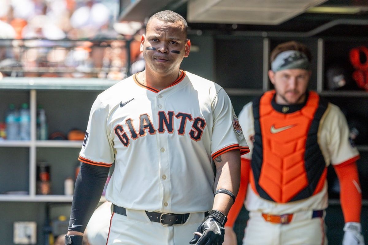 Jun 19, 2025; San Francisco, California, USA; San Francisco Giants infielder Rafael Devers (16) during the game against the Cleveland Guardians at Oracle Park. Mandatory Credit: Bob Kupbens-Imagn Images