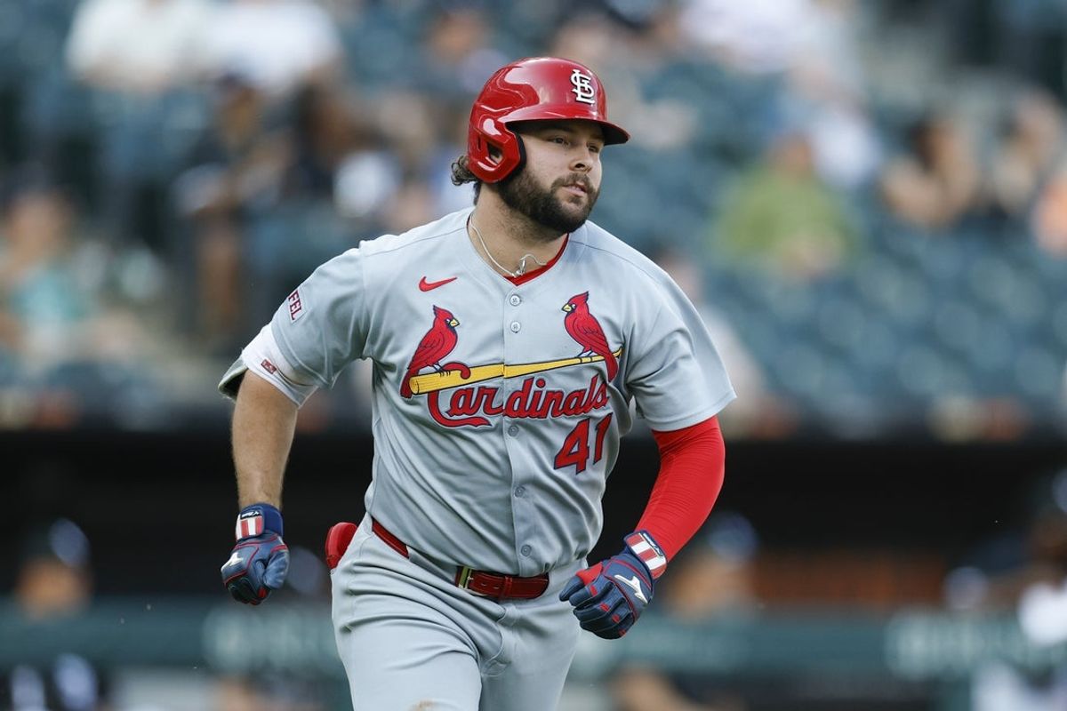 Jun 19, 2025; Chicago, Illinois, USA; St. Louis Cardinals right fielder Alec Burleson (41) rounds the bases after hitting a three-run home run against the Chicago White Sox during the third inning of game two of a doubleheader at Rate Field. Mandatory Credit: Kamil Krzaczynski-Imagn Images