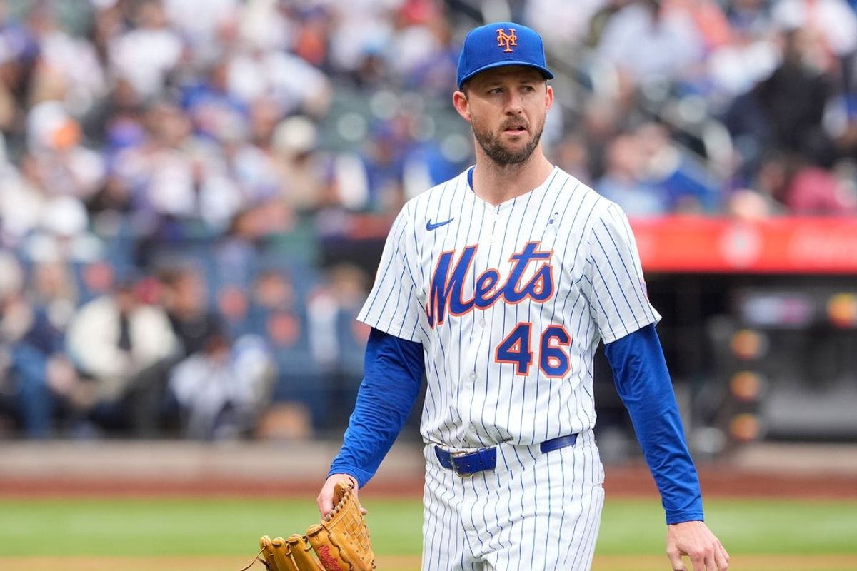Jun 15, 2025; New York City, New York, USA; New York Mets pitcher Griffin Canning (46) walks to the dugout  during the middle of the fifth inning against the Tampa Bay Rays at Citi Field. Mandatory Credit: Gregory Fisher-Imagn Images