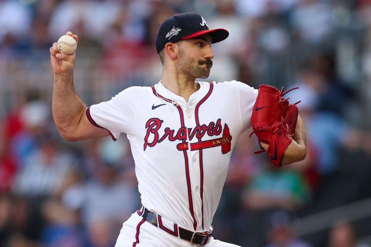 Jun 19, 2025; Atlanta, Georgia, USA; Atlanta Braves starting pitcher Spencer Strider (99) throws against the New York Mets in the first inning at Truist Park. Mandatory Credit: Brett Davis-Imagn Images