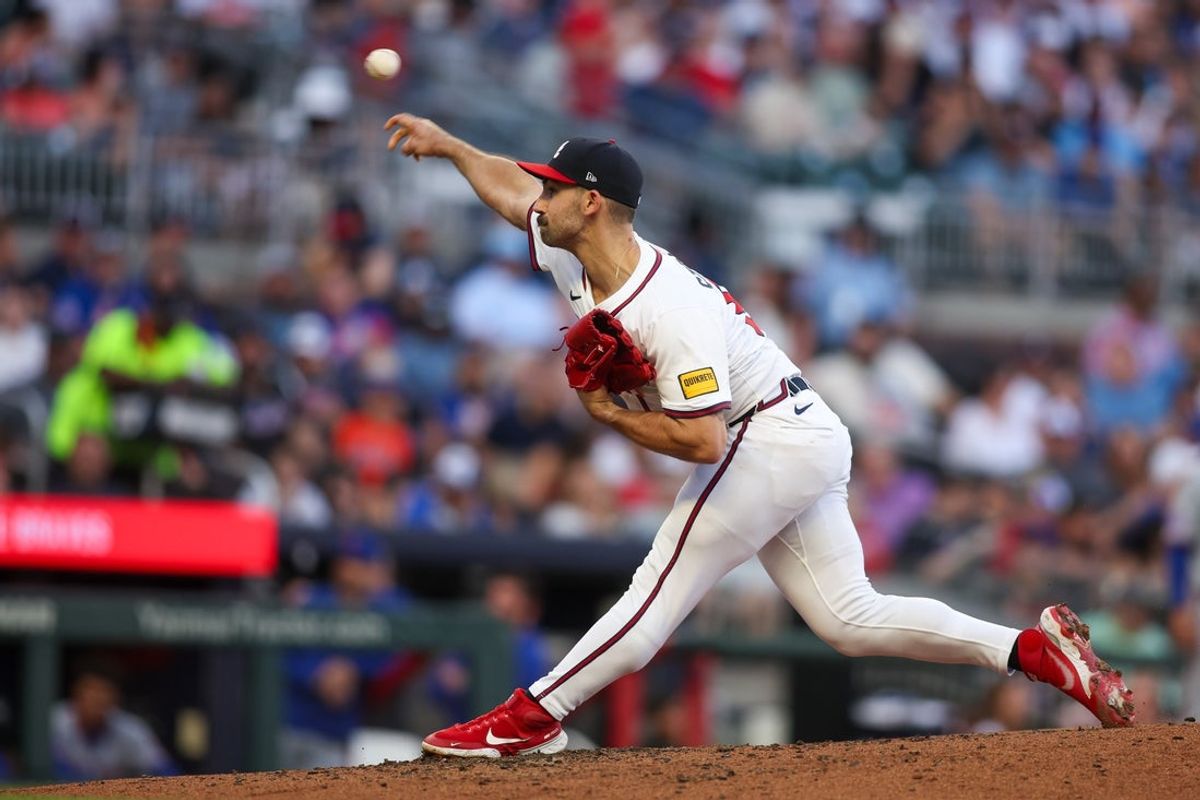 Jun 19, 2025; Atlanta, Georgia, USA; Atlanta Braves starting pitcher Spencer Strider (99) throws against the New York Mets in the fourth inning at Truist Park. Mandatory Credit: Brett Davis-Imagn Images