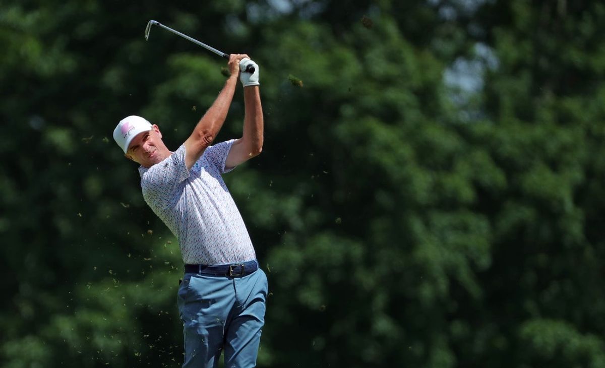 Steven Alker of New Zealand watches his shot from the No. 12 tee box during the second round of the 2025 Kaulig Companies Championship at Firestone Country Club, Friday, June 20, 2025, in Akron, Ohio.
