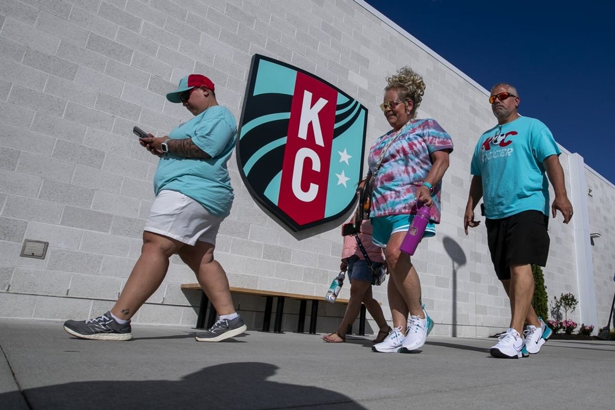 Jun 20, 2025; Kansas City, Missouri, USA; Fans make their way into the venue prior to the match between Kansas City Current and Angel City FC at CPKC Stadium. Mandatory Credit: Nick Tre. Smith-Imagn Images