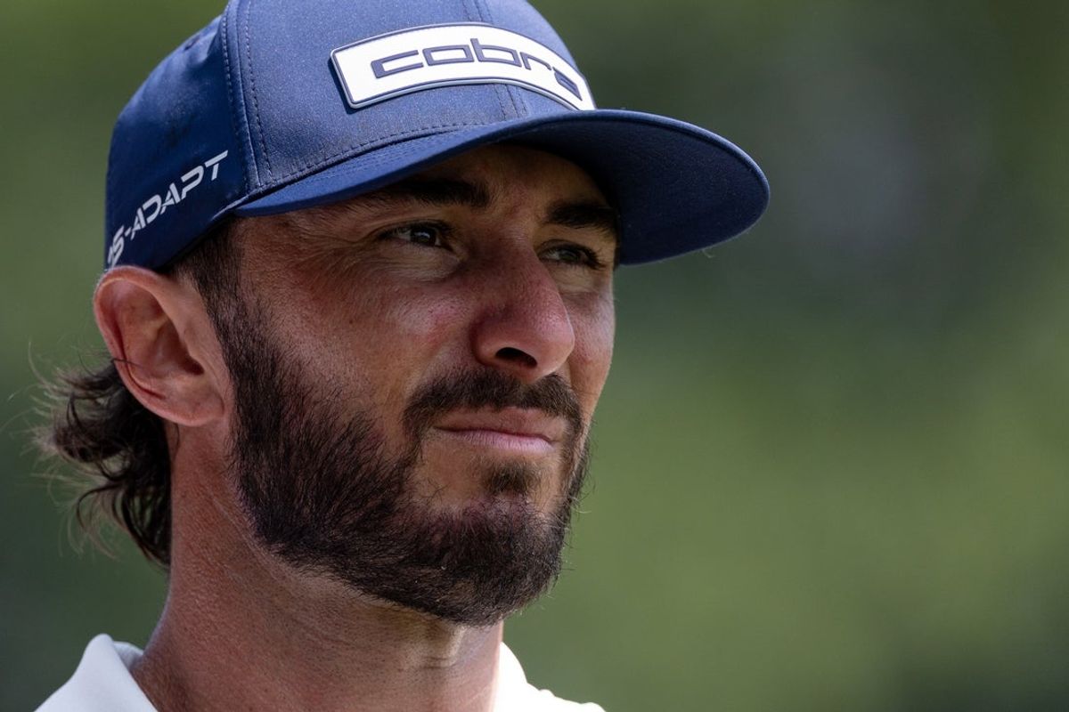 Jun 21, 2025; Cromwell, Connecticut, USA; Max Homa on the first hole during the third round of the Travelers Championship golf tournament. Mandatory Credit: Bill Streicher-Imagn Images