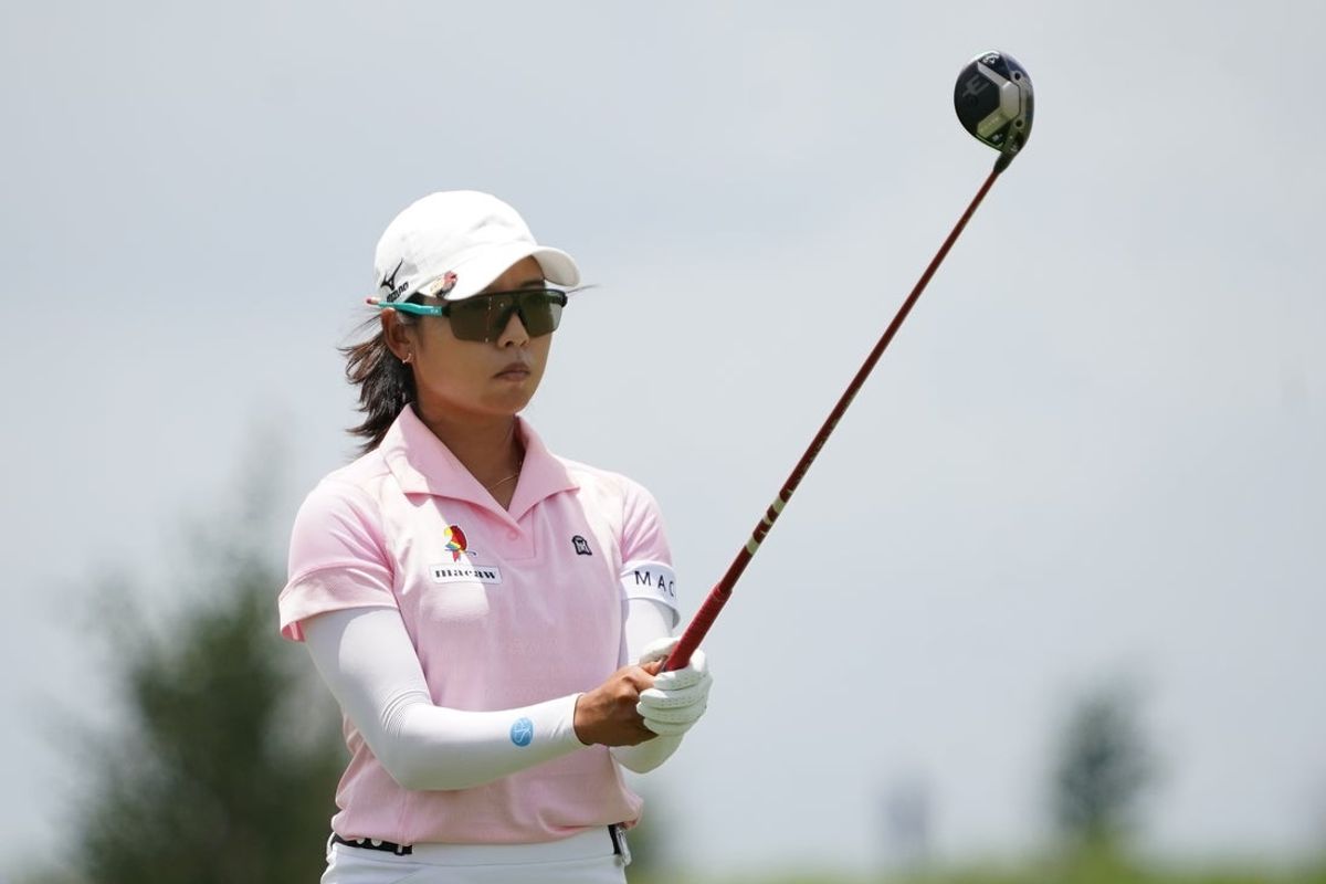 Jun 21, 2025; Frisco, Texas, USA; Mi Hyang Lee prepares to play her tee shot from the sixth hole during the third round of the KPMG Women's PGA Championship. Mandatory Credit: Raymond Carlin III-Imagn Images
