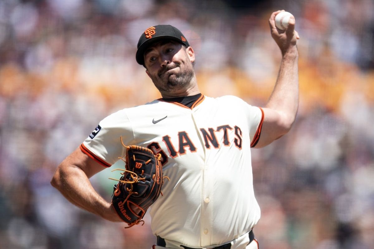 Jun 22, 2025; San Francisco, California, USA; San Francisco Giants starting pitcher Robbie Ray (38) delivers a pitch against the Boston Red Sox during the second inning at Oracle Park. Mandatory Credit: D. Ross Cameron-Imagn Images