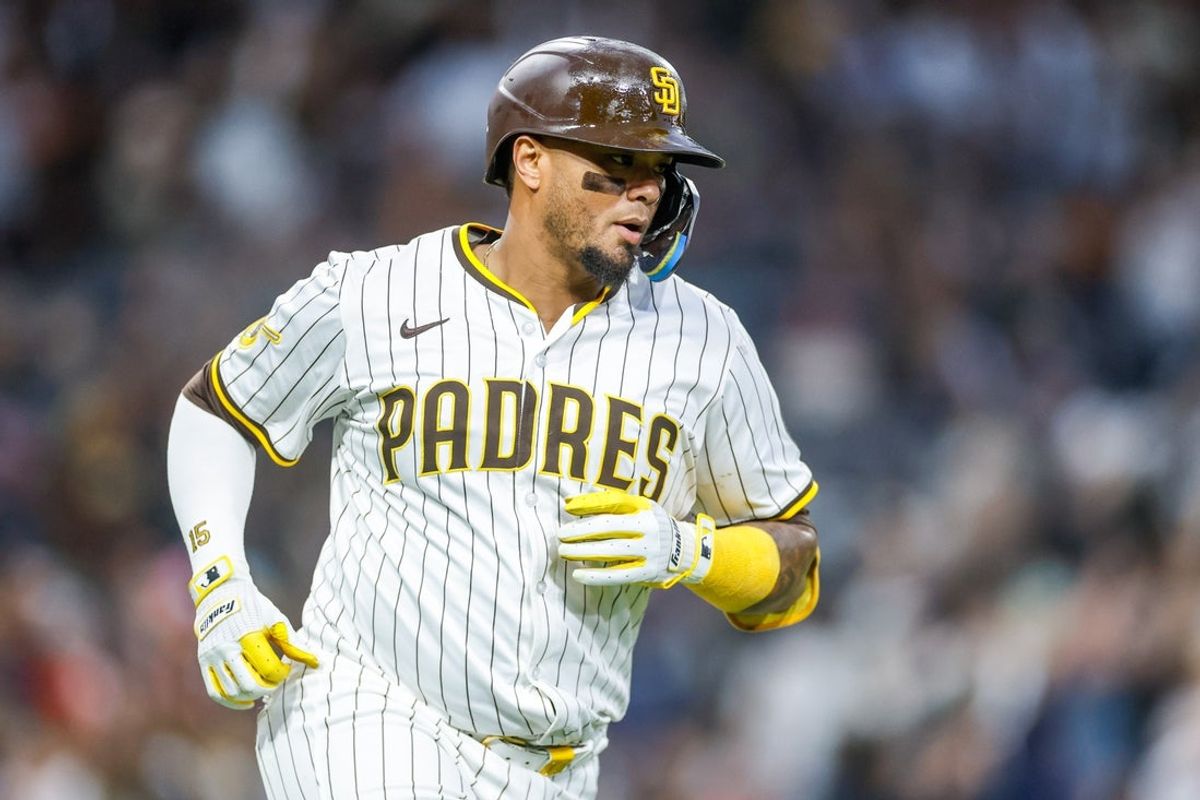 Jun 24, 2025; San Diego, California, USA; San Diego Padres catcher Martin Maldonado. Mandatory Credit: David Frerker-Imagn Images