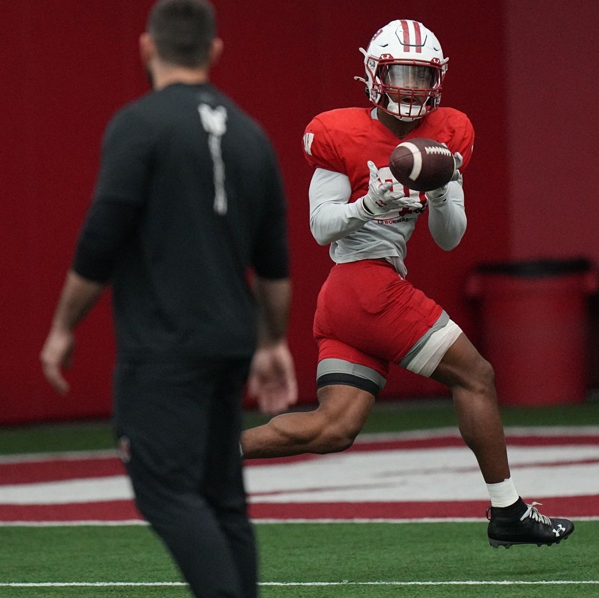 Former Wisconsin running back Nate White (20) during spring football practice Thursday, April 25, 2024 in Madison, Wisconsin.Mark Hoffman/Milwaukee Journal Sentinel