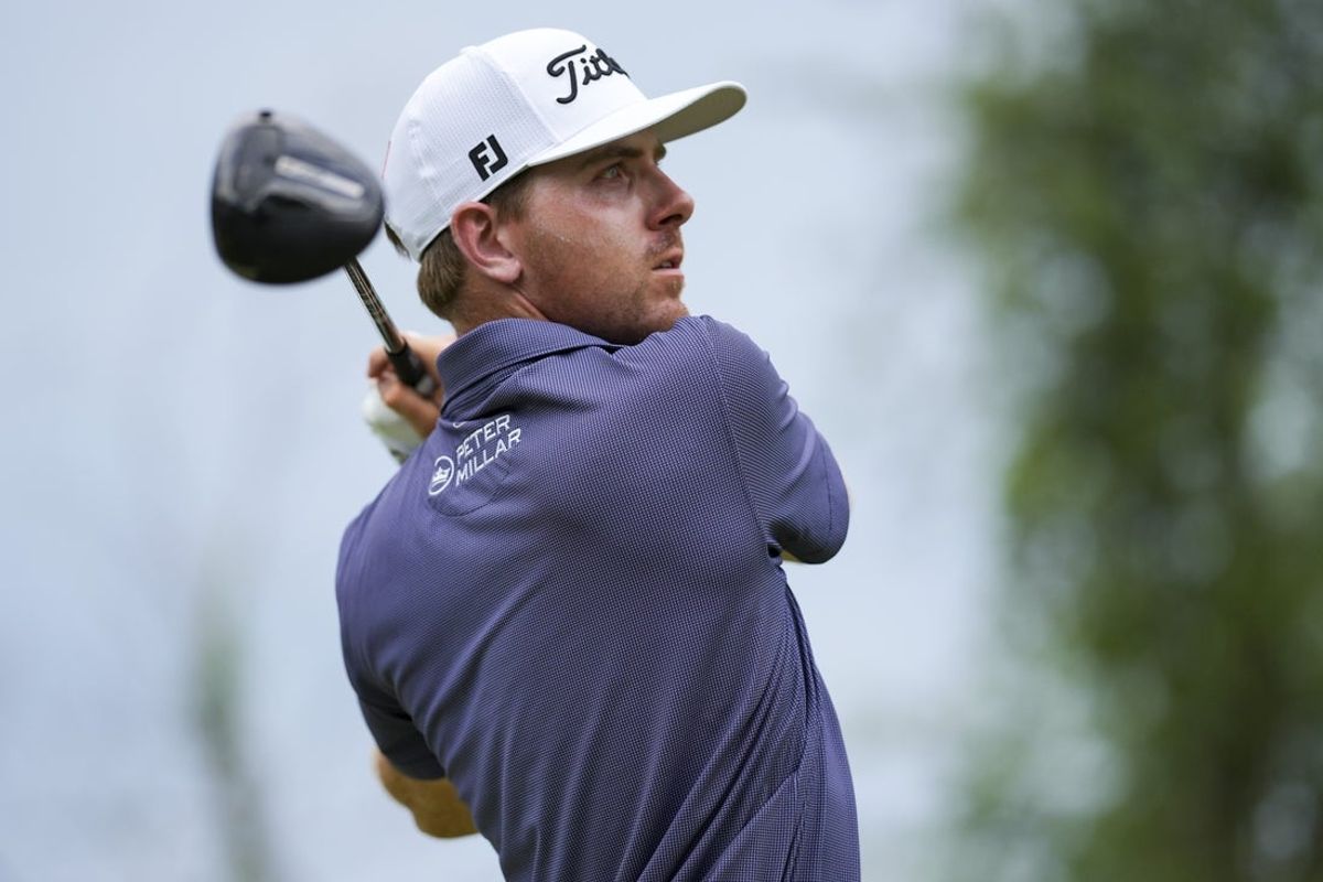 Jun 26, 2025; Detroit, Michigan, USA; Ryan Gerard plays his shot from the fourth tee during the first round of the Rocket Mortgage Classic golf tournament. Mandatory Credit: Aaron Doster-Imagn Images