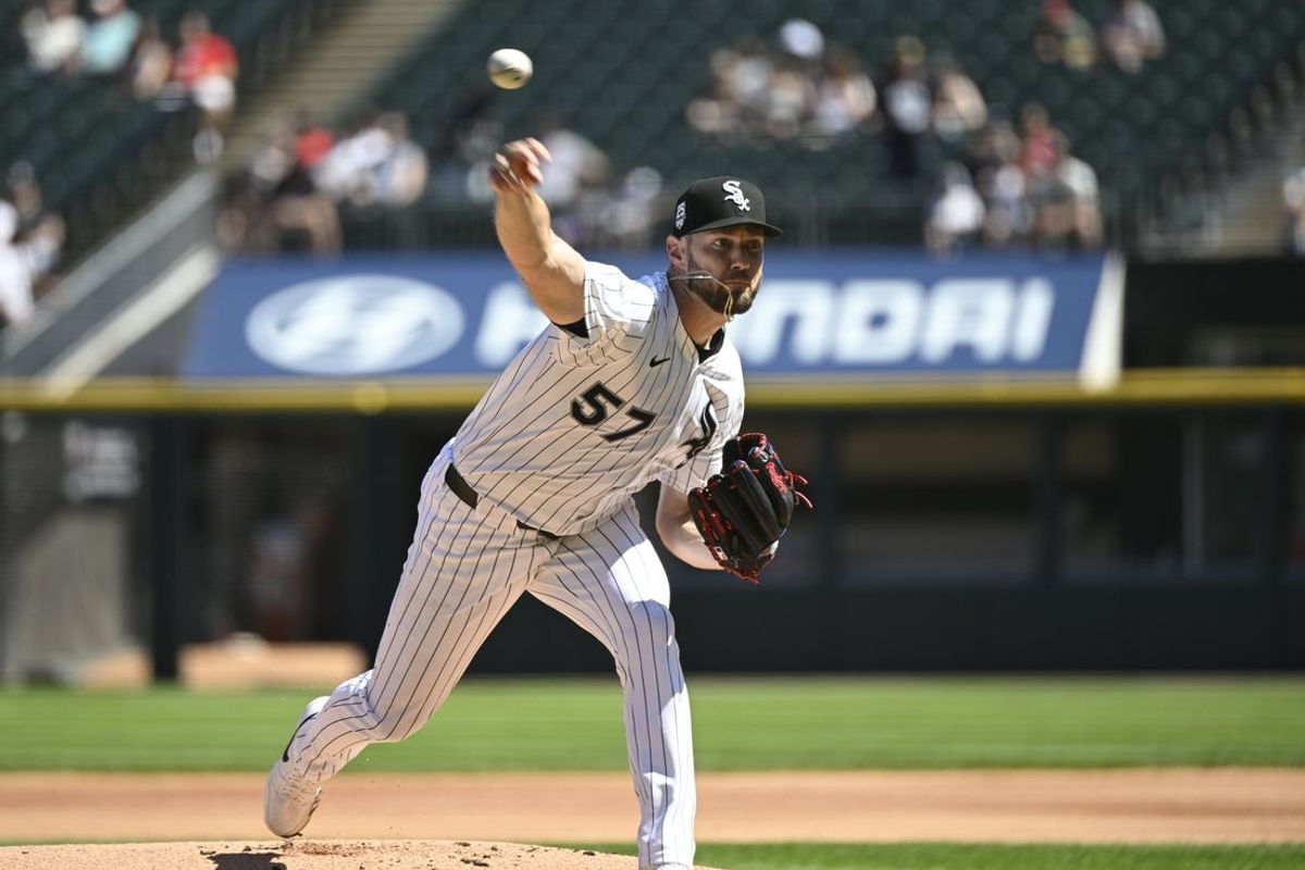 Jun 28, 2025; Chicago, Illinois, USA; Chicago White Sox starting pitcher Adrian Houser (57) delivers a pitch during the first inning against the San Francisco Giants at Rate Field. Mandatory Credit: Matt Marton-Imagn Images