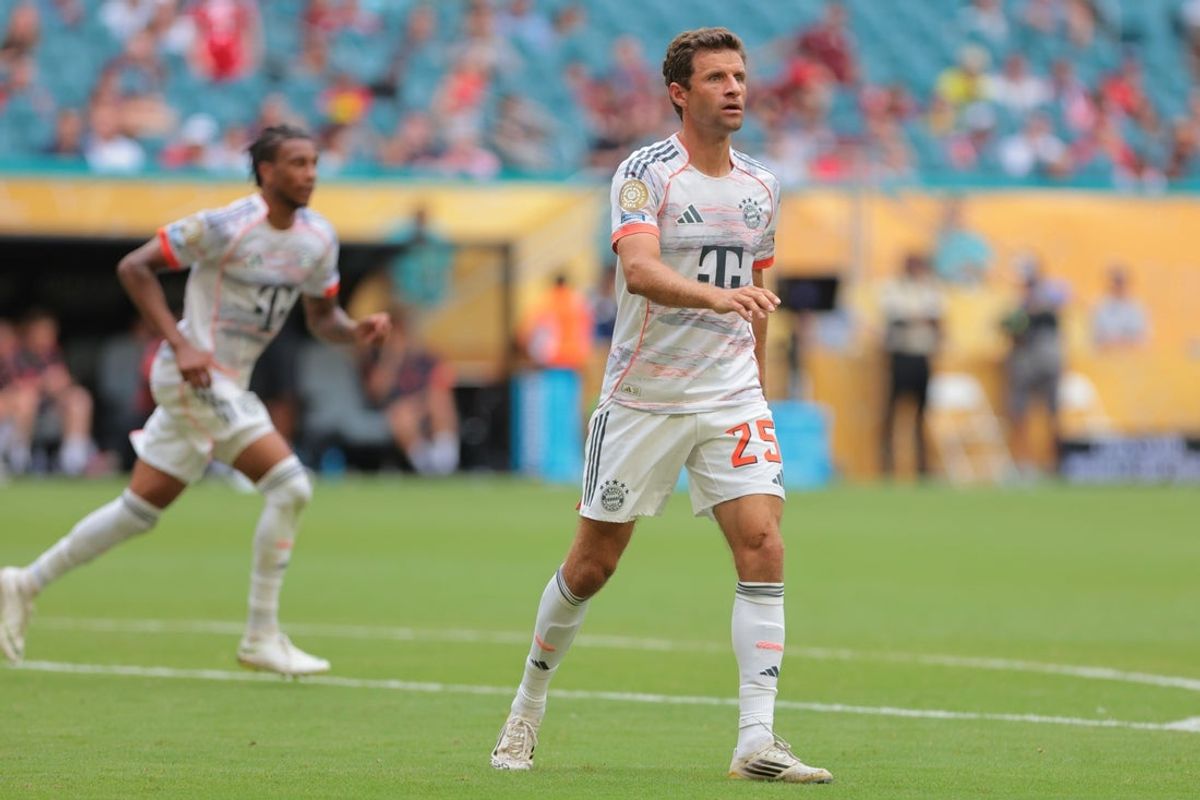 Jun 29, 2025; Miami Gardens, Florida, USA; FC Bayern Munchen forward Thomas Mueller (25) during a round of 16 match of the 2025 FIFA Club World Cup at Hard Rock Stadium. Mandatory Credit: Sam Navarro-Imagn Images
