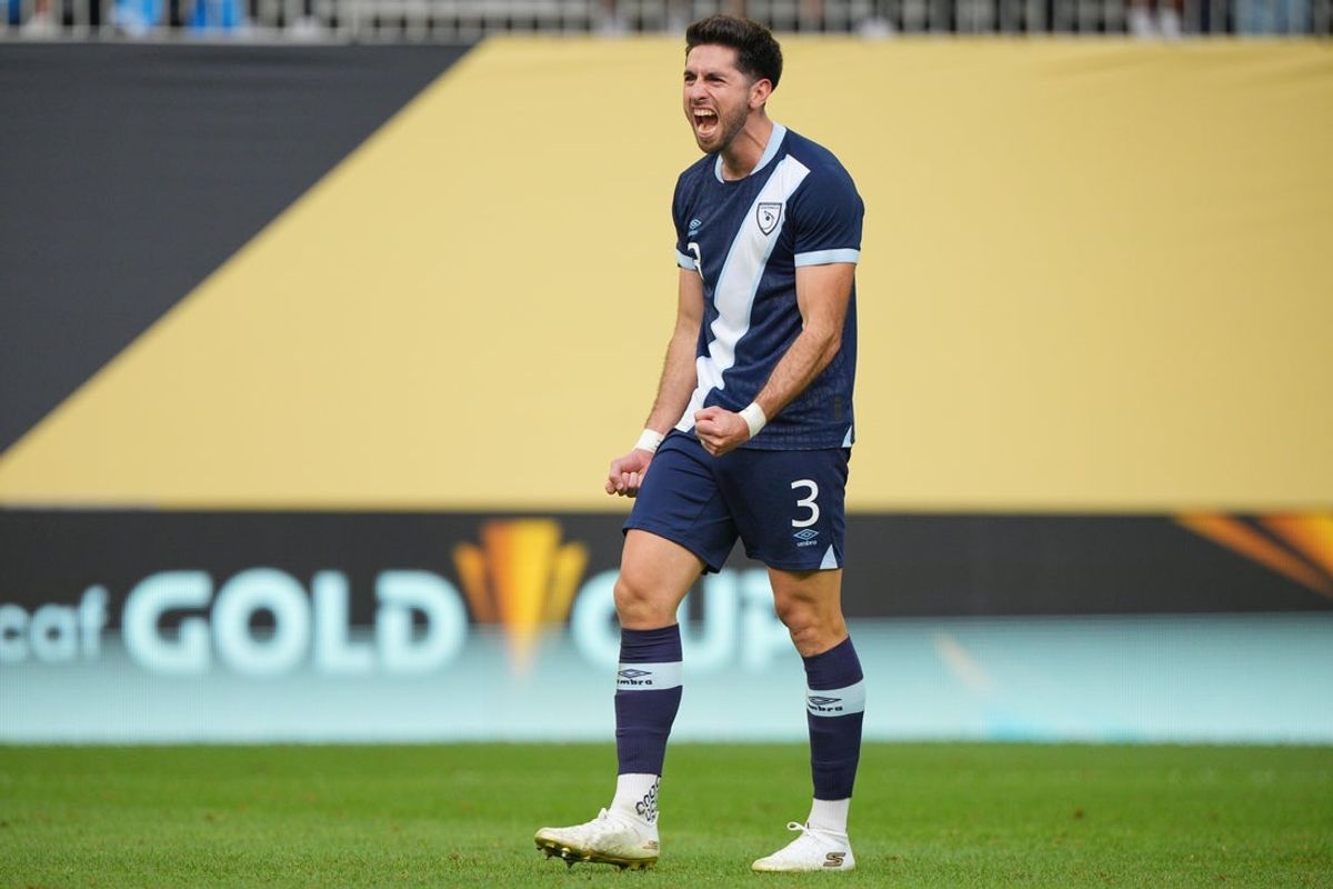 Jun 29, 2025; Minneapolis, Minnesota, USA; Guatemala defender Nicolas Samayoa (3) reacts during a shoot out against Canada during a quarterfinal match of the 2025 Gold Cup at U.S. Bank Stadium. Mandatory Credit: Brad Rempel-Imagn Images