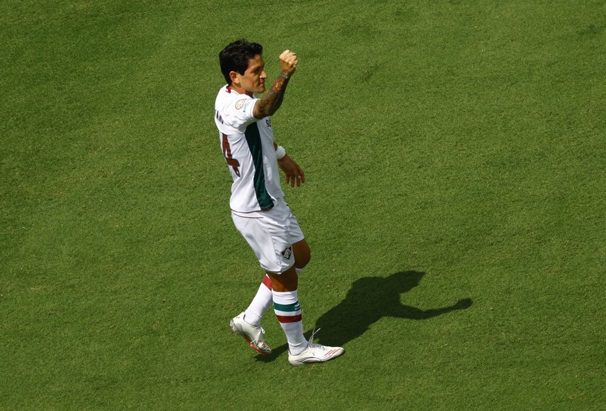[Subscription Customers Only] Jun 30, 2025; Charlotte, North Carolina, USA; Fluminense FC forward German Cano (14) celebrates scoring their first goal during a round of 16 match of the 2025 FIFA Club World Cup at Bank of America Stadium. Mandatory Credit: Susana Vera-Reuters via Imagn Images