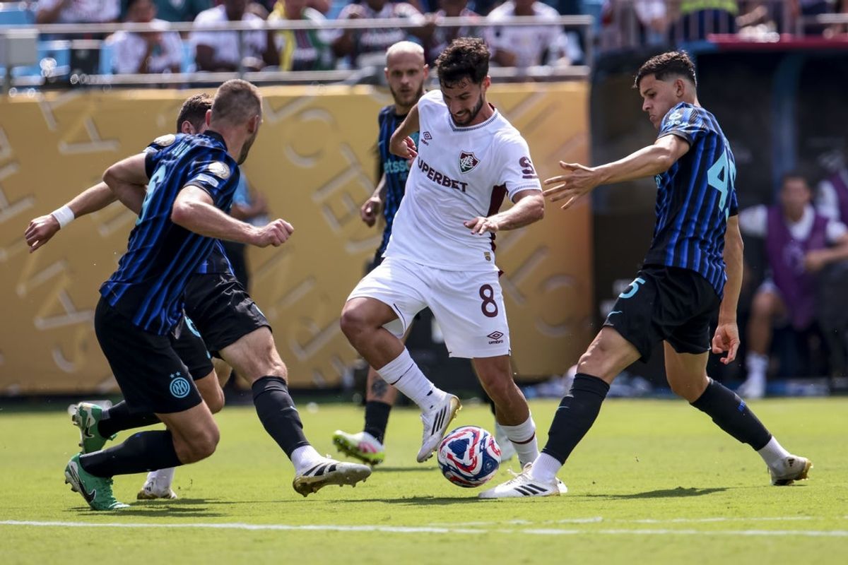 Jun 30, 2025; Charlotte, North Carolina, USA; Fluminense FC midfielder Martinelli (8) control the ball during the second half during a round of 16 match of the 2025 FIFA Club World Cup at Bank of America Stadium. Mandatory Credit: Scott Kinser-Imagn Images