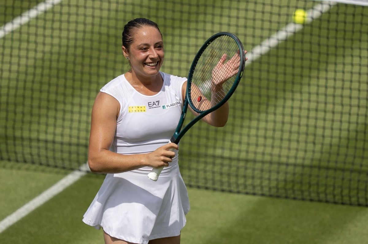 Jul 1, 2025; Wimbledon, UNITED KINGDOM; Elisabetta Cocciaretto of Italy celebrates winning her match against Jessica Pegula of the United States on day two at the All England Lawn Tennis and Croquet Club. Mandatory Credit: Susan Mullane-Imagn Images