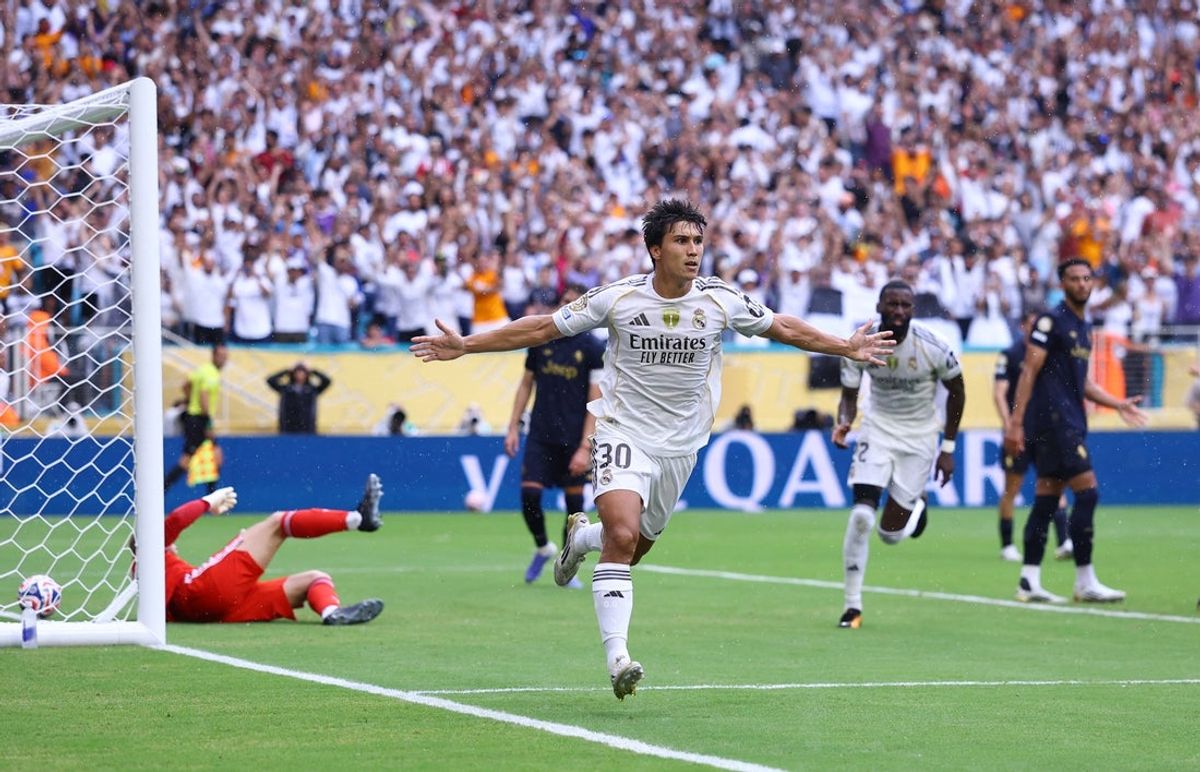 [Subscription Customers Only] Jul 1, 2025; Miami Gardens, Florida, USA; Real Madrid C.F. forward Gonzalo Garcia (30) reacts scoring their first goal during a round of 16 match of the 2025 FIFA Club World Cup at Hard Rock Stadium. Mandatory Credit: Hannah Mckay-Reuters via Imagn Images