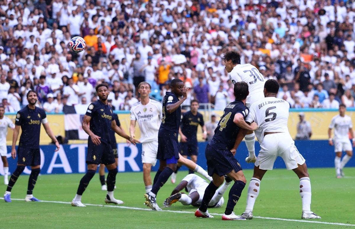 [Subscription Customers Only] Jul 1, 2025; Miami Gardens, Florida, USA; Real Madrid C.F. forward Gonzalo Garcia (30) scores their first goal during a round of 16 match of the 2025 FIFA Club World Cup at Hard Rock Stadium. Mandatory Credit: Hannah Mckay-Reuters via Imagn Images