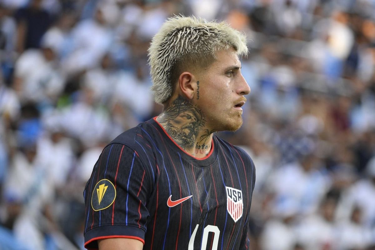 Jul 2, 2025; St. Louis, Missouri, USA; United States of America midfielder Diego Luna (10) looks on in the second half against Guatemala during a semifinal match of the 2025 Gold Cup at Energizer Park. Mandatory Credit: Jeff Curry-Imagn Images