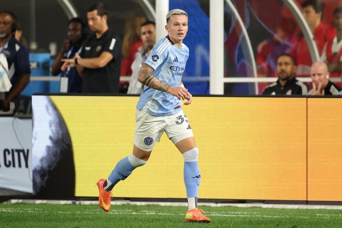 Jul 3, 2025; New York, New York, USA; New York City FC defender Mitja Ilenic (35) controls the ball during the second half against Toronto FC at Yankee Stadium. Mandatory Credit: Vincent Carchietta-Imagn Images