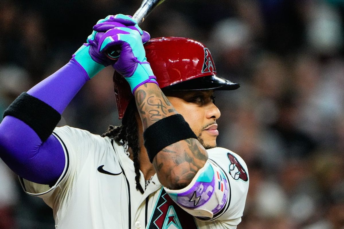 Jul 3, 2025; Phoenix, Arizona, USA; Arizona Diamondbacks second base Ketel Marte (4) during the fourth inning during a game between the Arizona Diamondbacks and the San Francisco Giants at Chase Field. Mandatory Credit: Arianna Grainey-Imagn Images