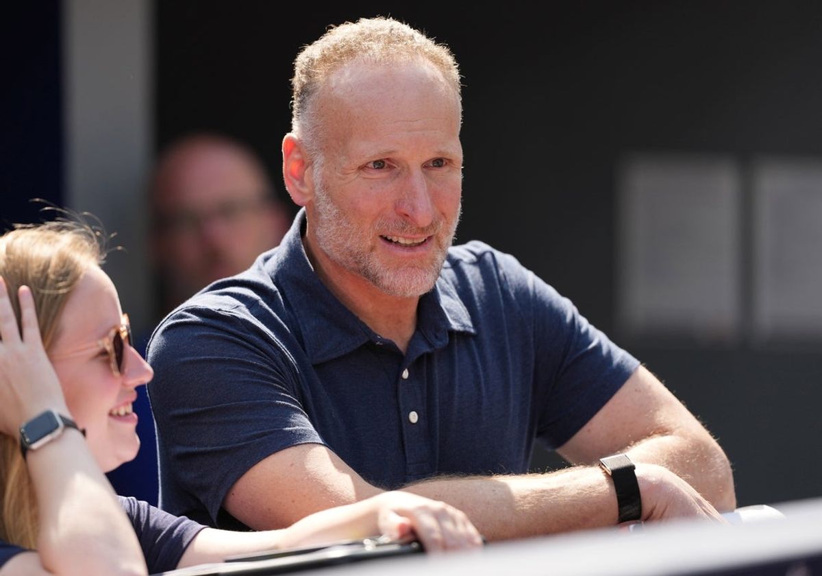 Jul 4, 2025; Toronto, Ontario, CAN; Toronto Blue Jays president and CEO Mark Shapiro watches batting practice before a game against the Los Angeles Angels at Rogers Centre. Mandatory Credit: Nick Turchiaro-Imagn Images