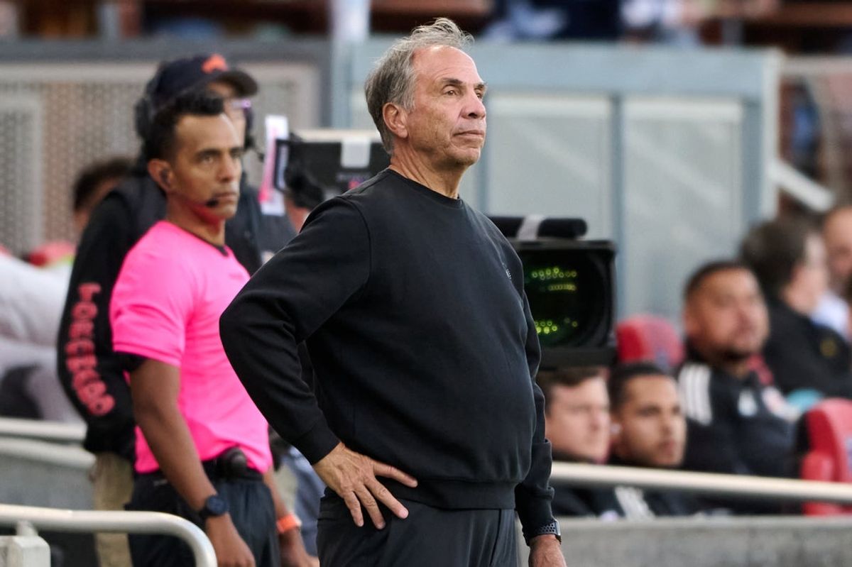 Jul 5, 2025; San Jose, California, USA; San Jose Earthquakes head coach Bruce Arena looks on against the New York Red Bulls during the first half at PayPal Park. Mandatory Credit: Robert Edwards-Imagn Images