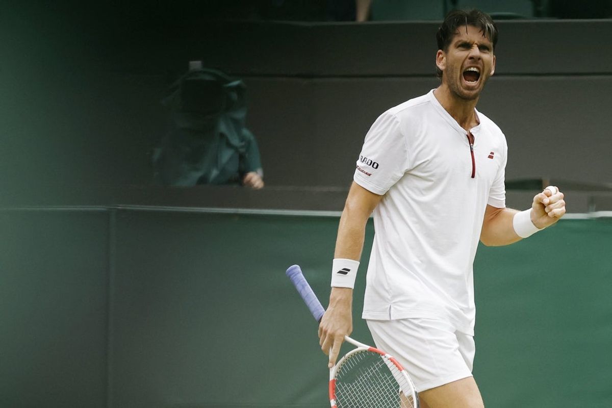 Jul 6, 2025; Wimbledon, United Kingdom; Cameron Norrie (GBR) reacts after winning a point against Nicolas Jarry (CHI)(not pictured) on day seven of The Championships Wimbledon 2025 at All England Lawn Tennis and Croquet Club. Mandatory Credit: Geoff Burke-Imagn Images